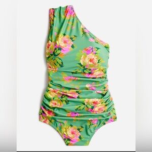 J. Crew Ruched one-shoulder one-piece in rose garden